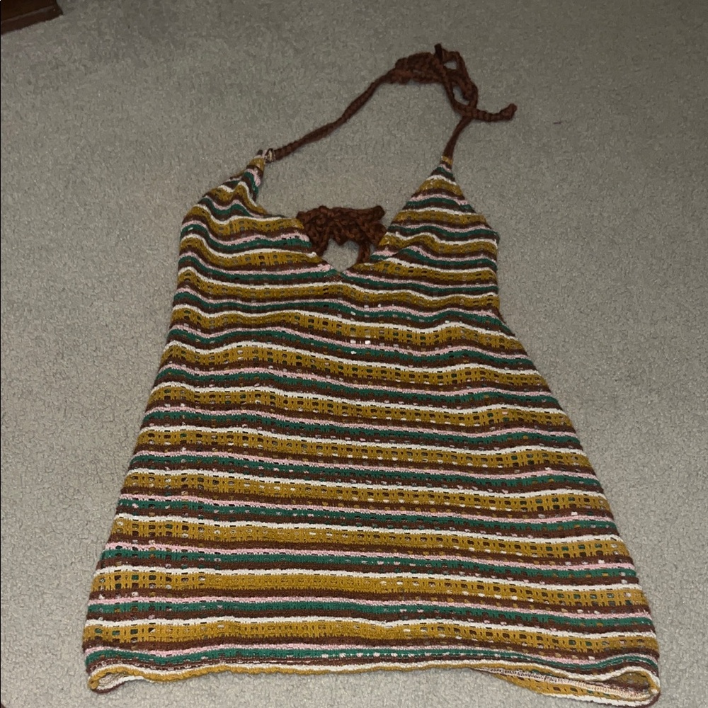 wild fable Brown Multi Striped Halter Knit Camisole being suit cover-up